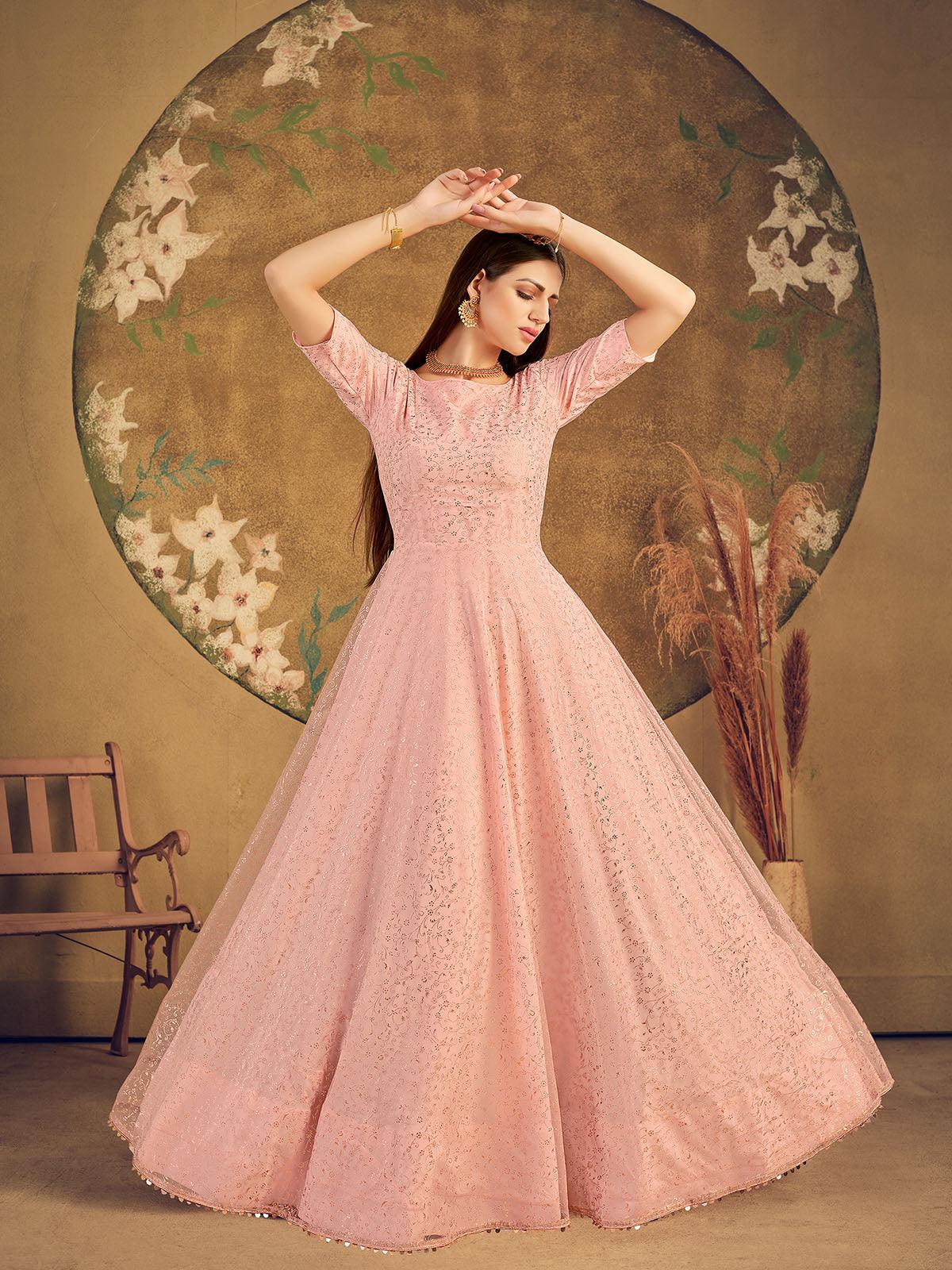 Impressive Peach Net Anarkali - Rajwada