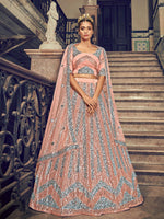 Impressive Peach Net Sequins Lehenga Set - Rajwada