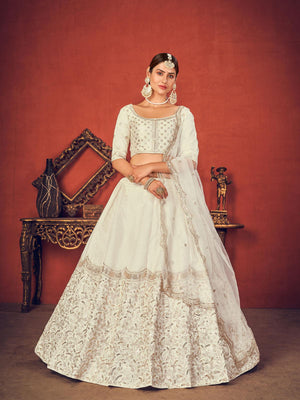 Impressive Pearl White Art Silk Lehenga Set - Rajwada