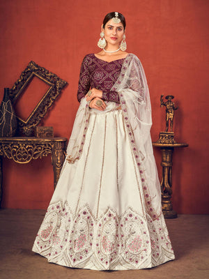 Impressive Pearl White Art Silk Lehenga Set - Rajwada