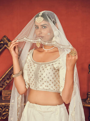 Impressive Pearl White Art Silk Lehenga Set - Rajwada