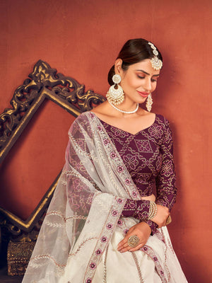 Impressive Pearl White Art Silk Lehenga Set - Rajwada