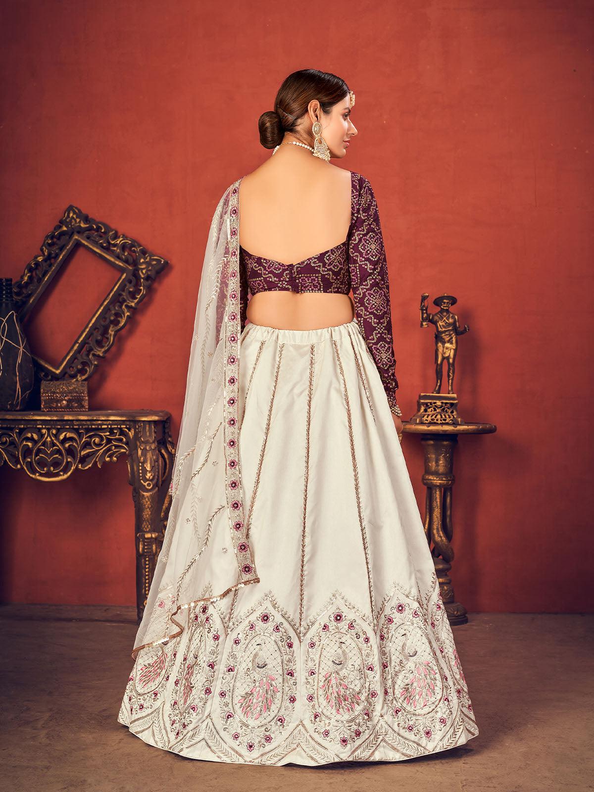 Impressive Pearl White Art Silk Lehenga Set - Rajwada
