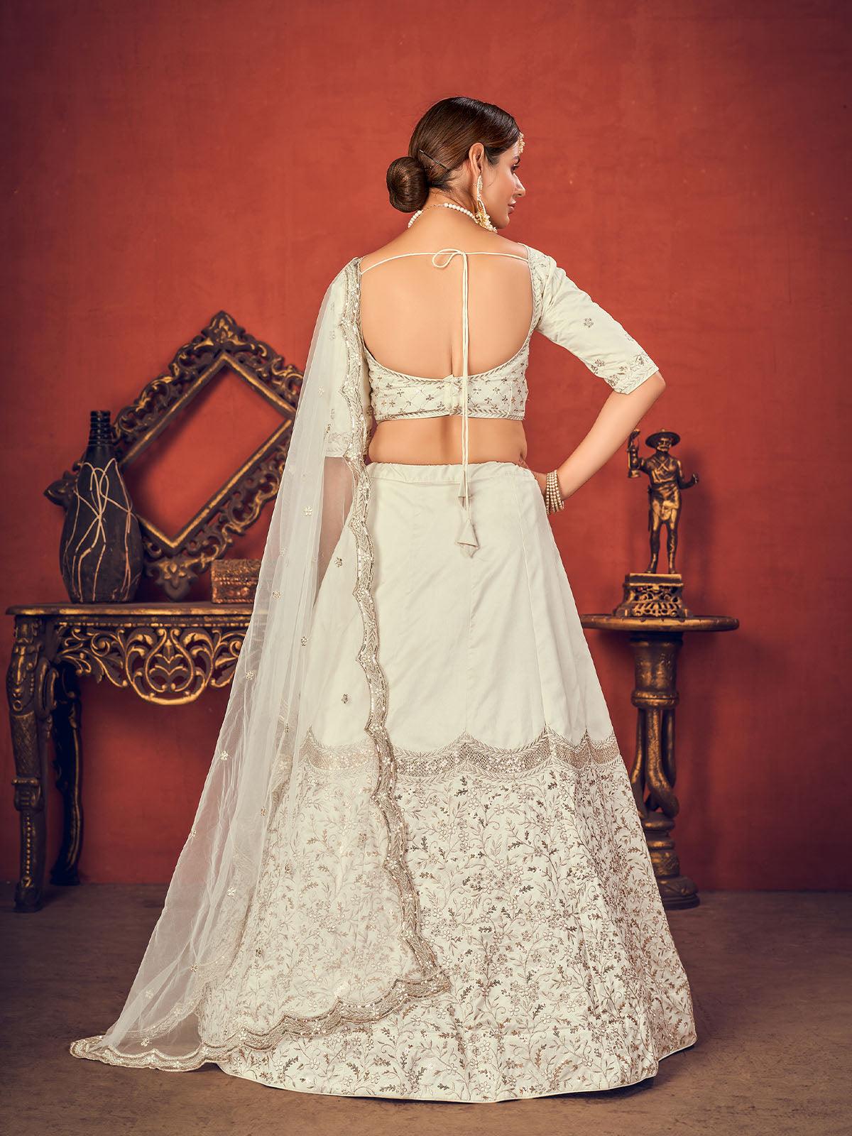 Impressive Pearl White Art Silk Lehenga Set - Rajwada