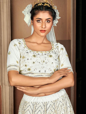 Impressive Pearl White Georgette Lehenga Set - Rajwada