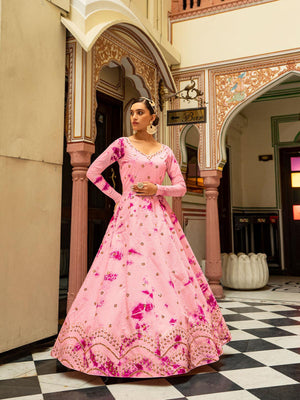 Impressive Pink Cotton Anarkali - Rajwada