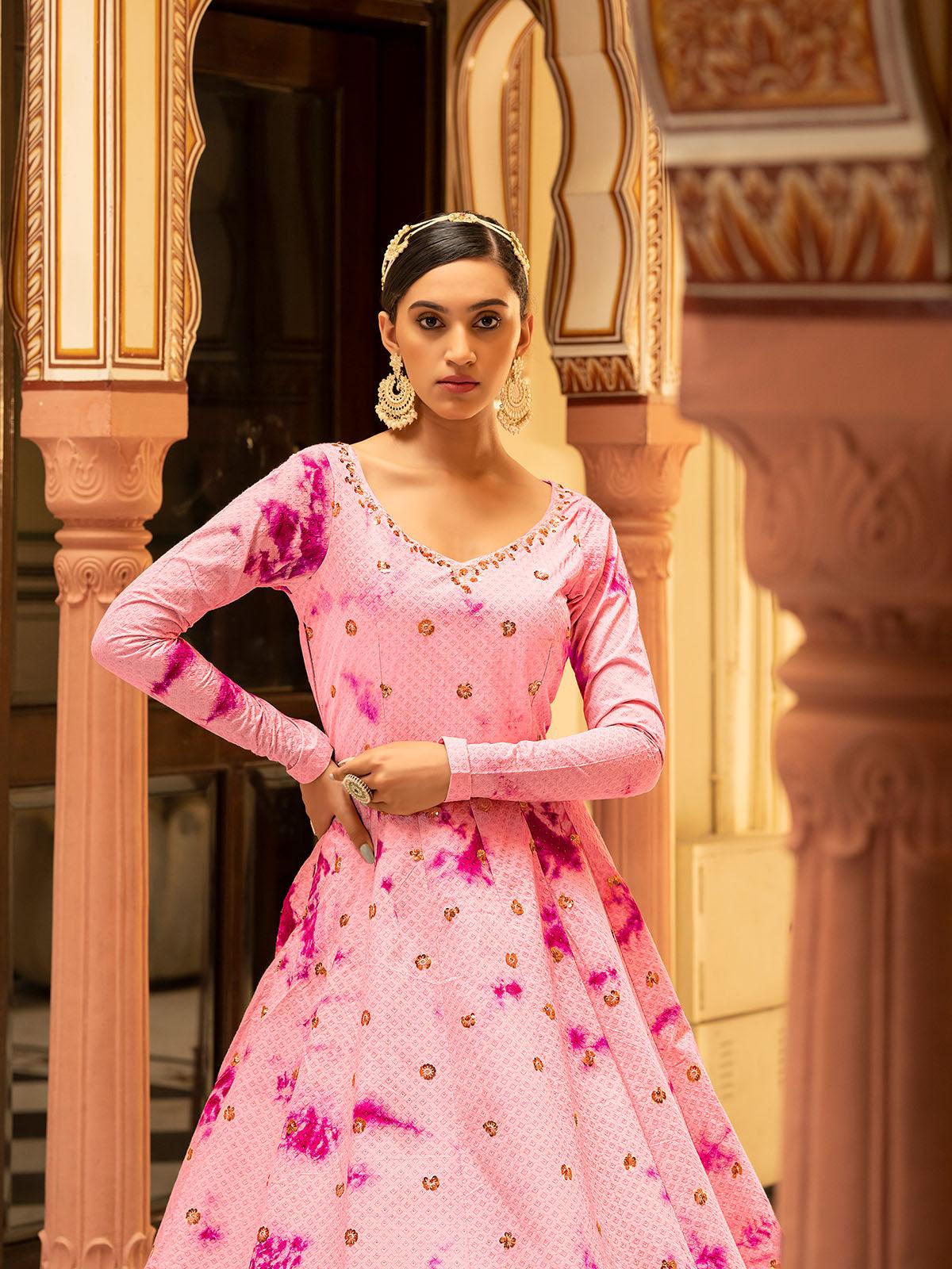 Impressive Pink Cotton Anarkali - Rajwada