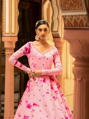 Impressive Pink Cotton Anarkali - Rajwada