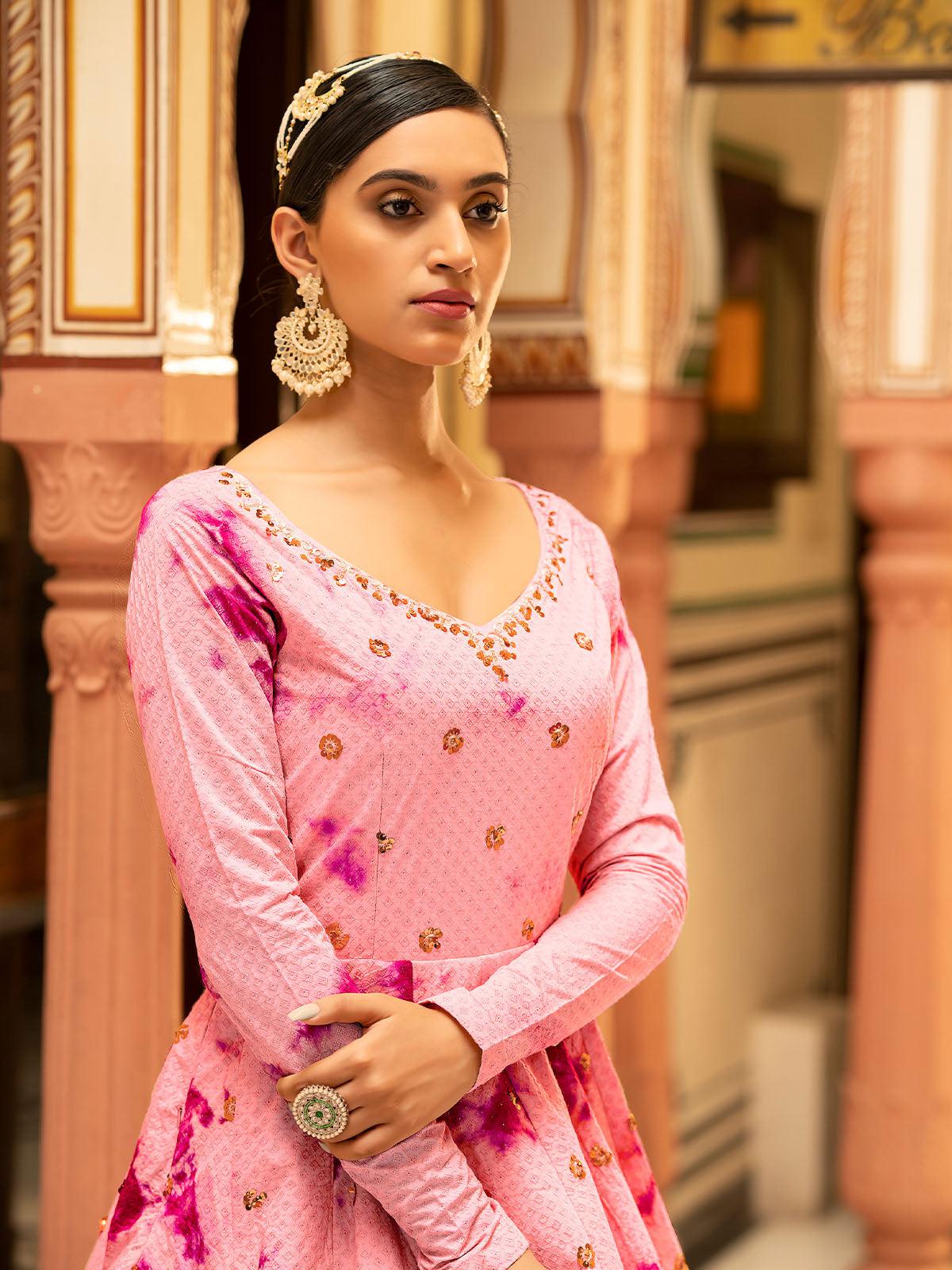Impressive Pink Cotton Anarkali - Rajwada