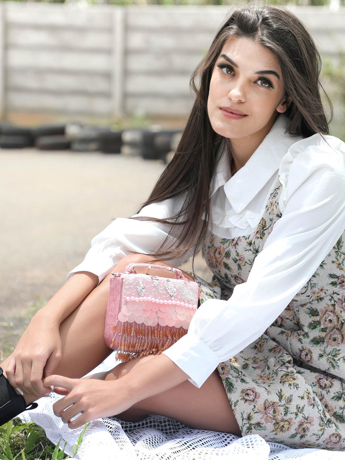 IMPRESSIVE PINK EMBELLISHED CLUTCH - Rajwada