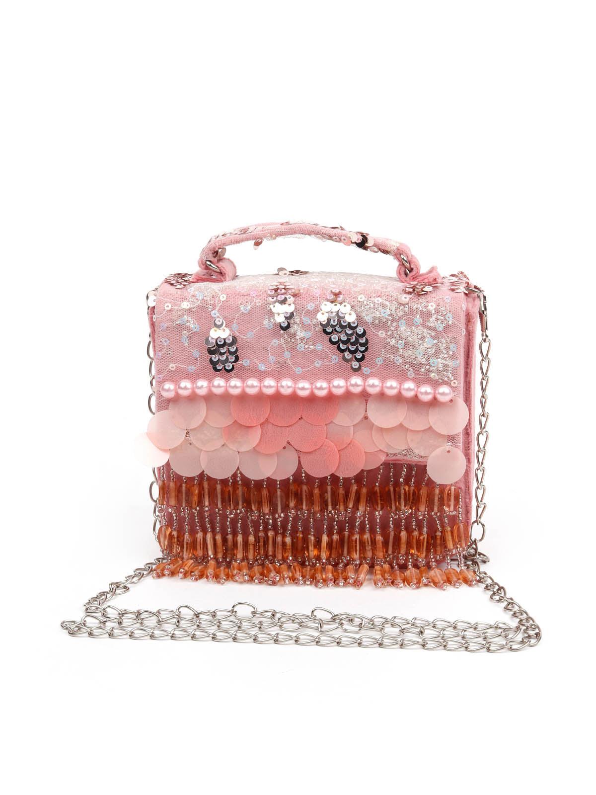 IMPRESSIVE PINK EMBELLISHED CLUTCH - Rajwada