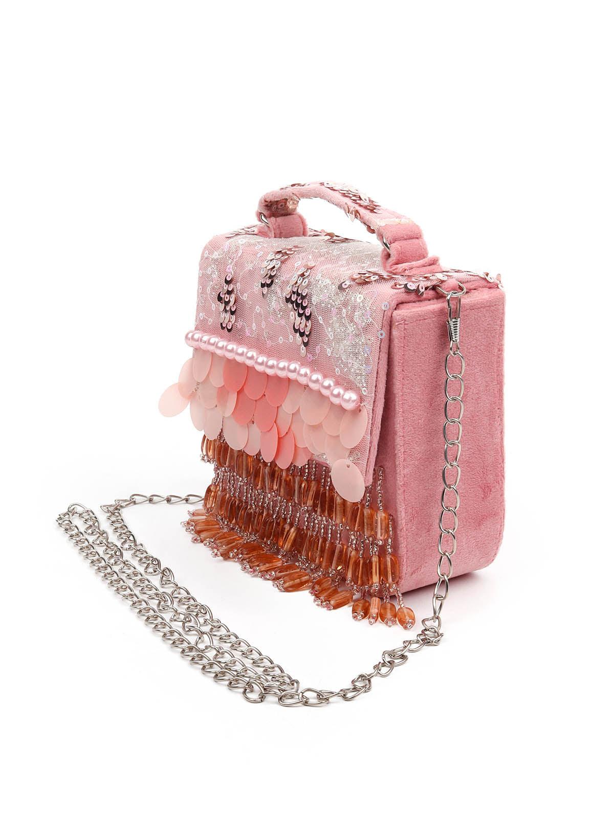 IMPRESSIVE PINK EMBELLISHED CLUTCH - Rajwada