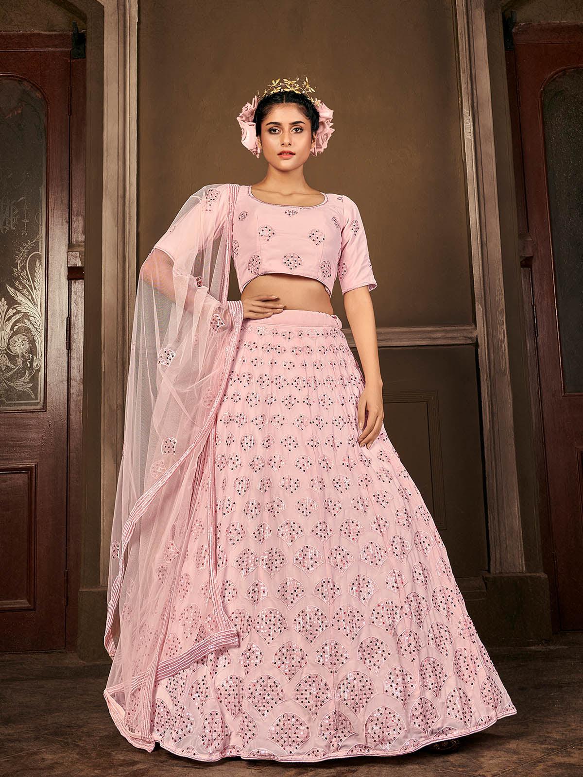 Impressive Pink Georgette Lehenga Set - Rajwada