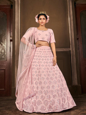 Impressive Pink Georgette Lehenga Set - Rajwada