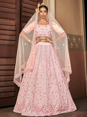 Impressive Pink Georgette Lehenga Set - Rajwada