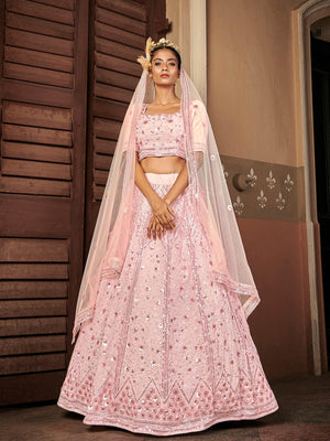 Impressive Pink Georgette Lehenga Set - Rajwada