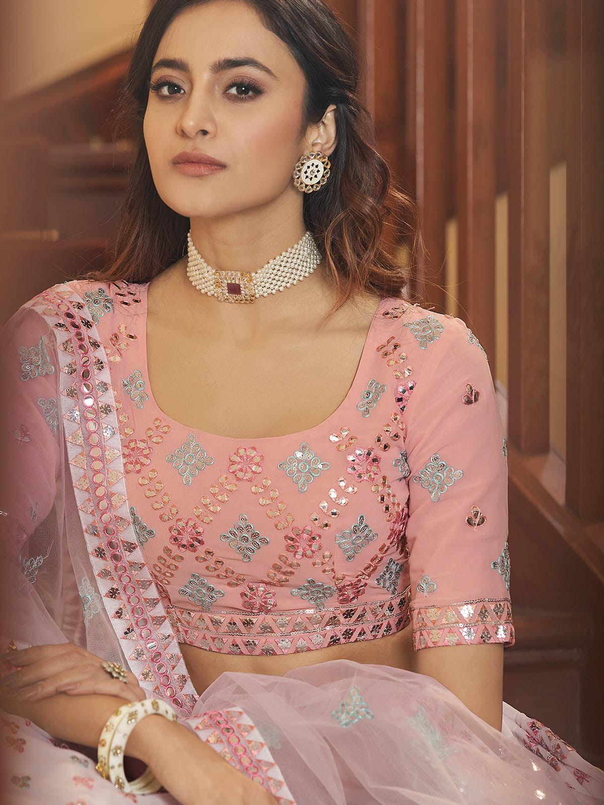 Impressive Pink Georgette Lehenga Set - Rajwada