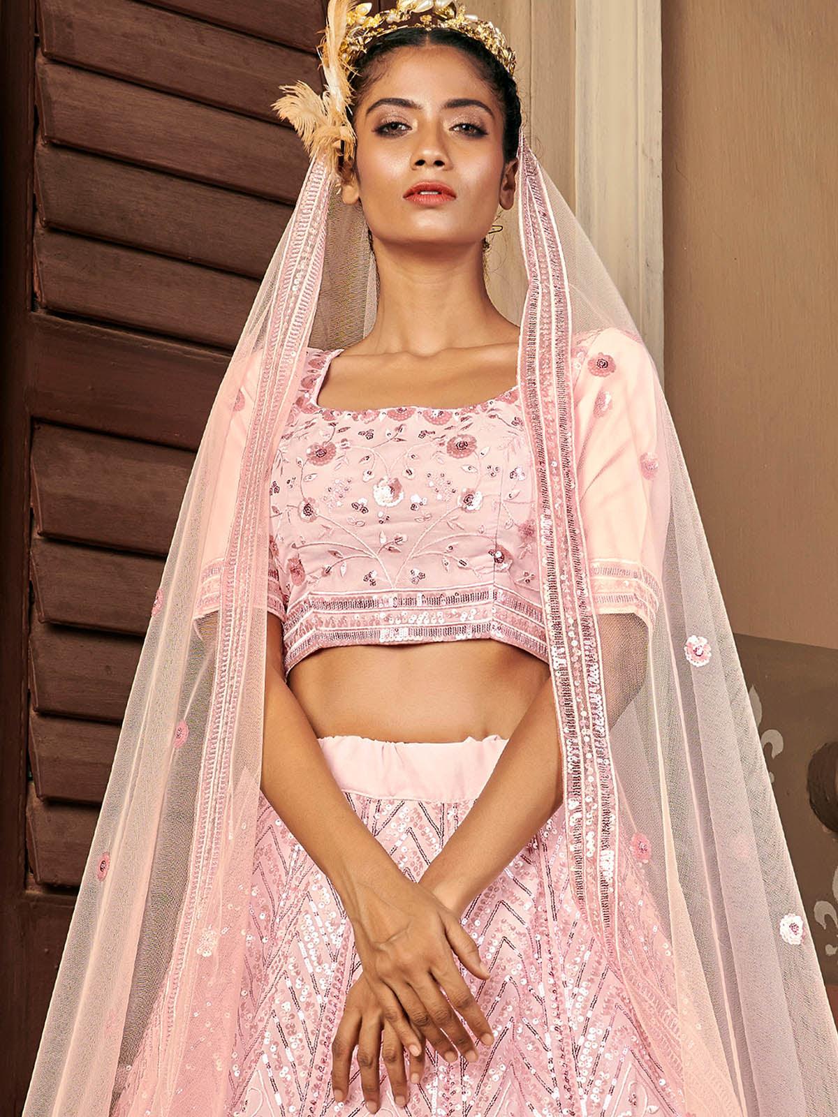 Impressive Pink Georgette Lehenga Set - Rajwada