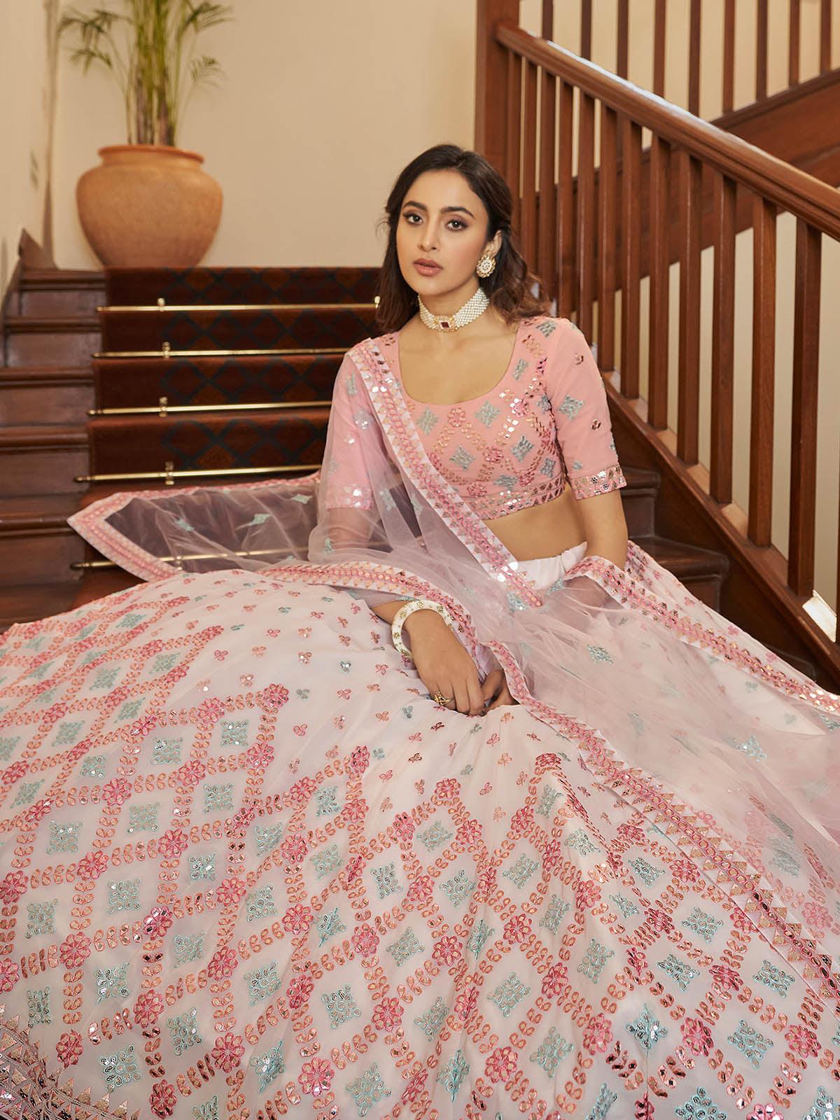 Impressive Pink Georgette Lehenga Set - Rajwada