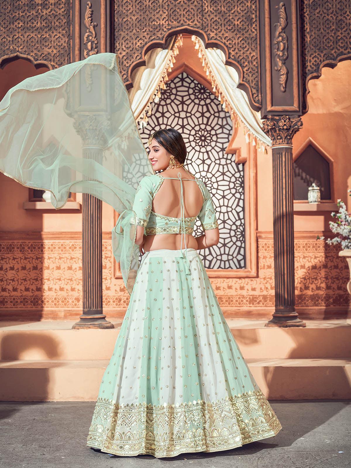 Impressive Pista Green Georgette Lehenga Set - Rajwada
