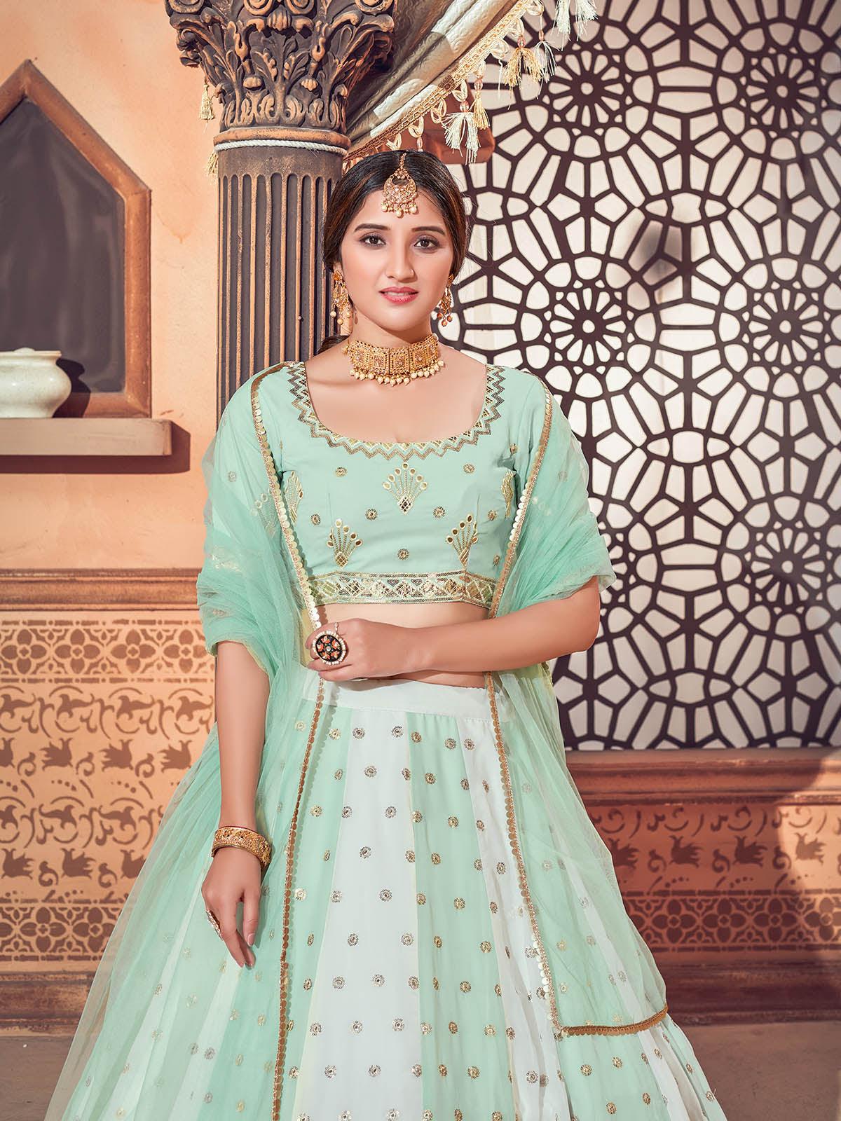 Impressive Pista Green Georgette Lehenga Set - Rajwada