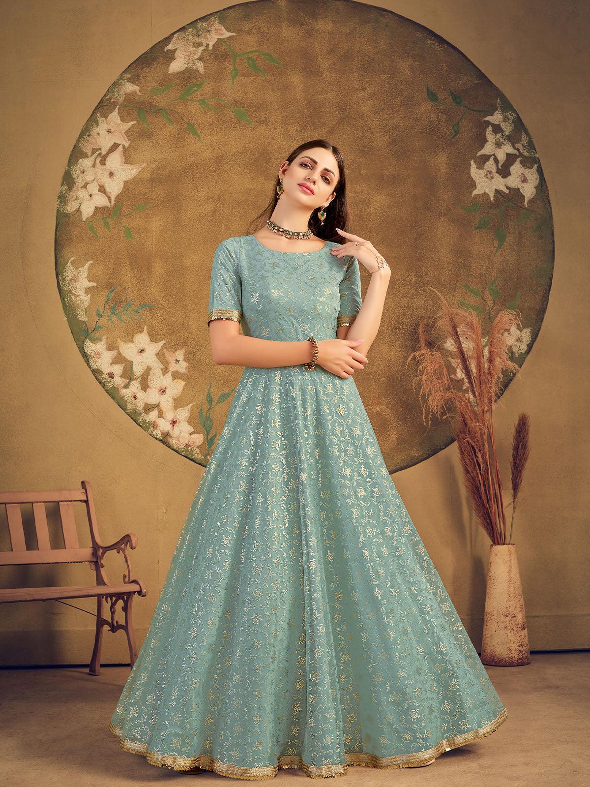 Impressive Pista Green Net Anarkali - Rajwada