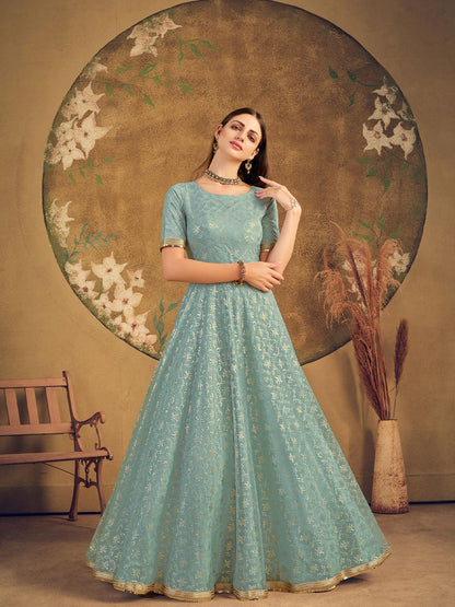 Impressive Pista Green Net Anarkali - Rajwada