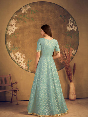 Impressive Pista Green Net Anarkali - Rajwada