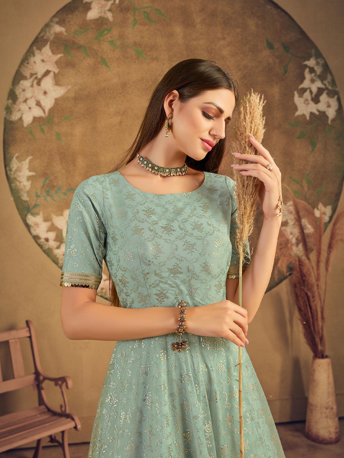 Impressive Pista Green Net Anarkali - Rajwada