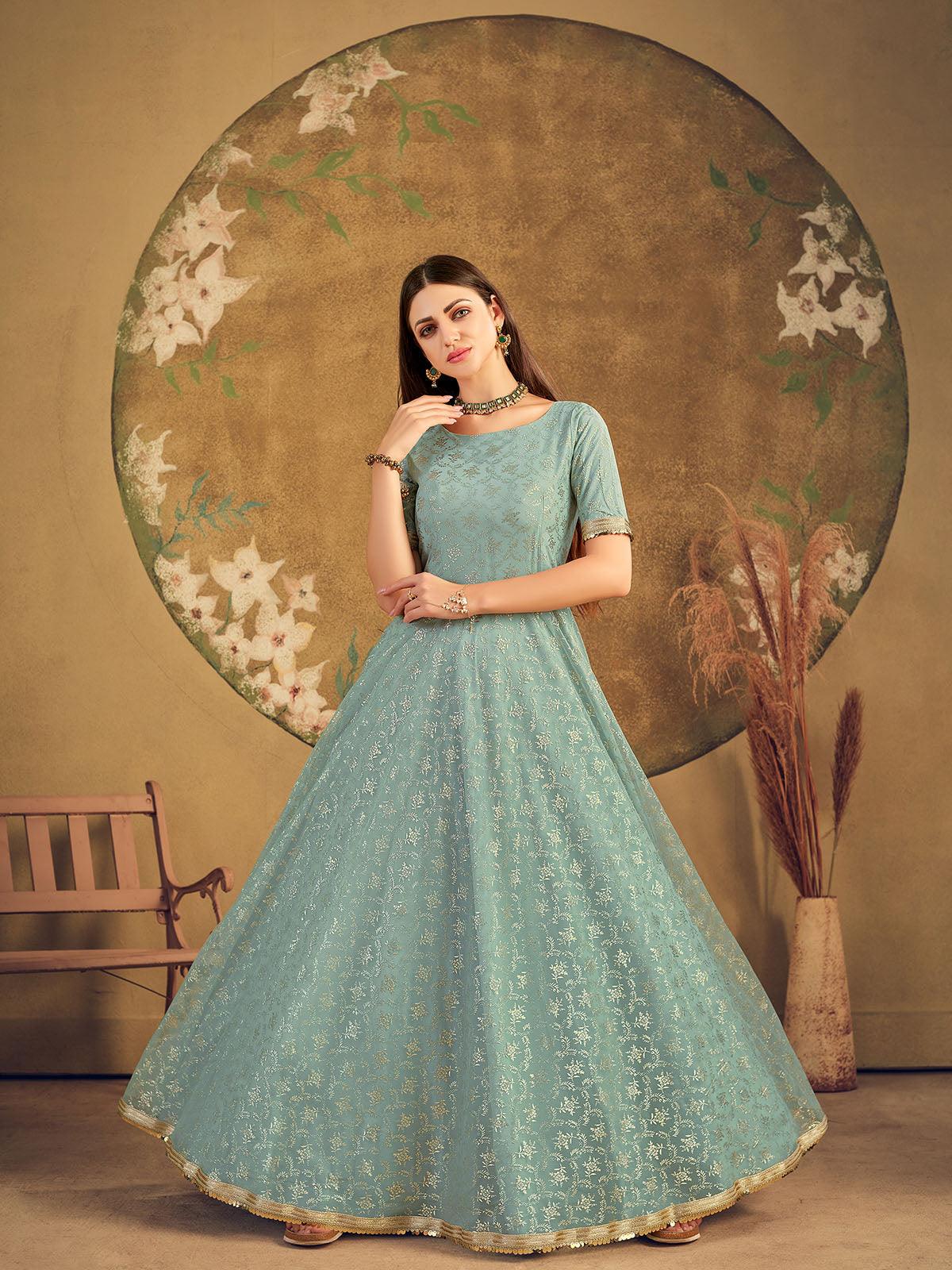 Impressive Pista Green Net Anarkali - Rajwada