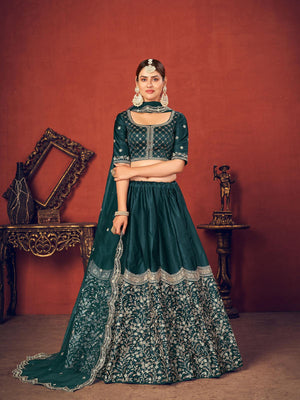 Impressive Rama Green Art Silk Lehenga Set - Rajwada
