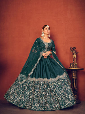 Impressive Rama Green Art Silk Lehenga Set - Rajwada
