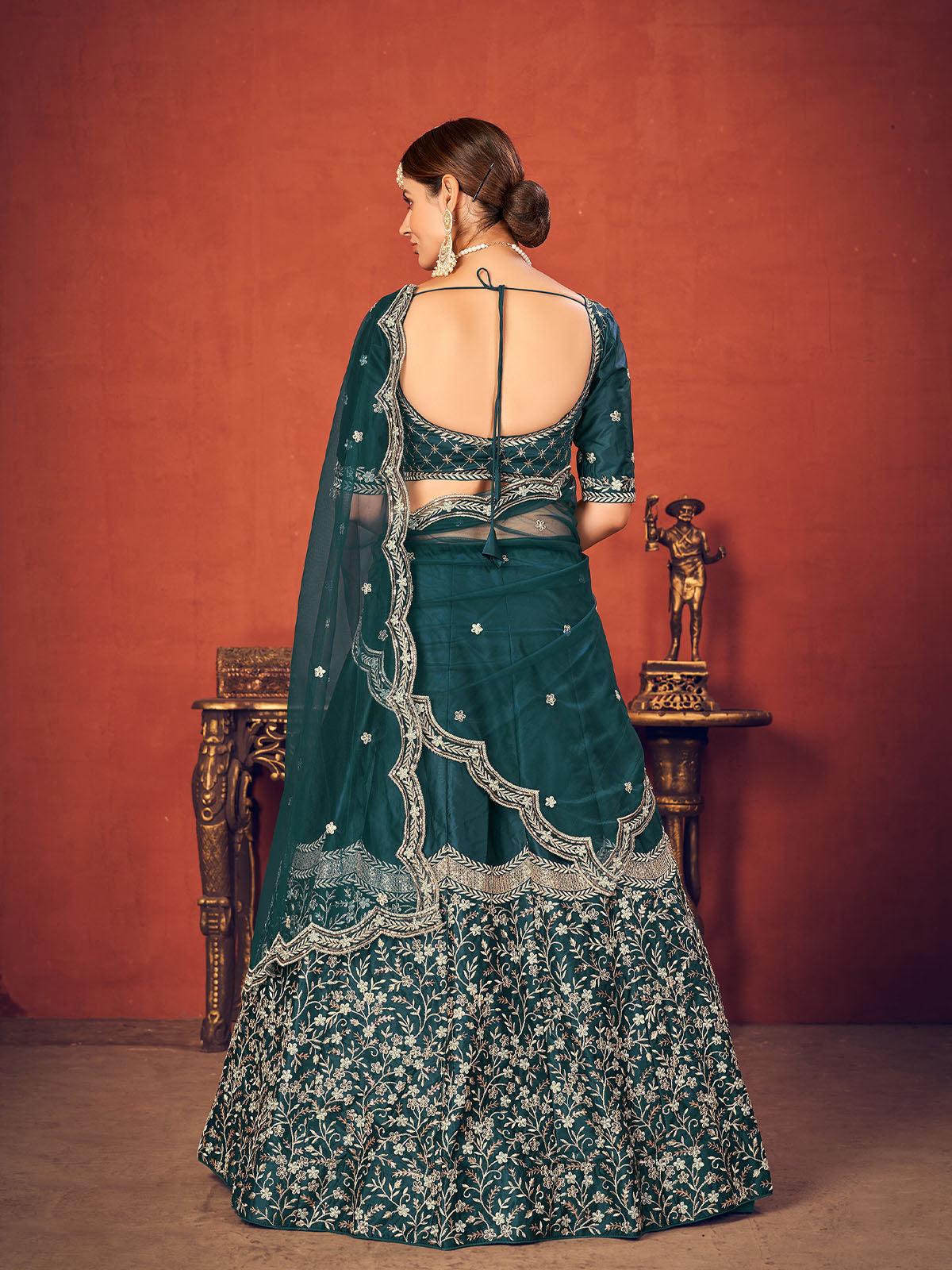 Impressive Rama Green Art Silk Lehenga Set - Rajwada