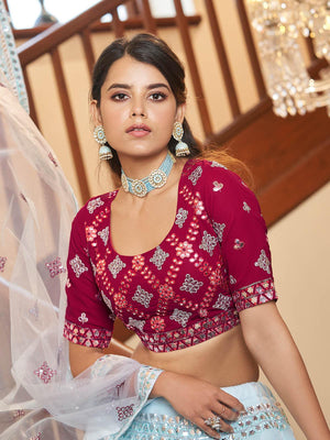 Impressive Sky Blue Georgette Lehenga Set - Rajwada