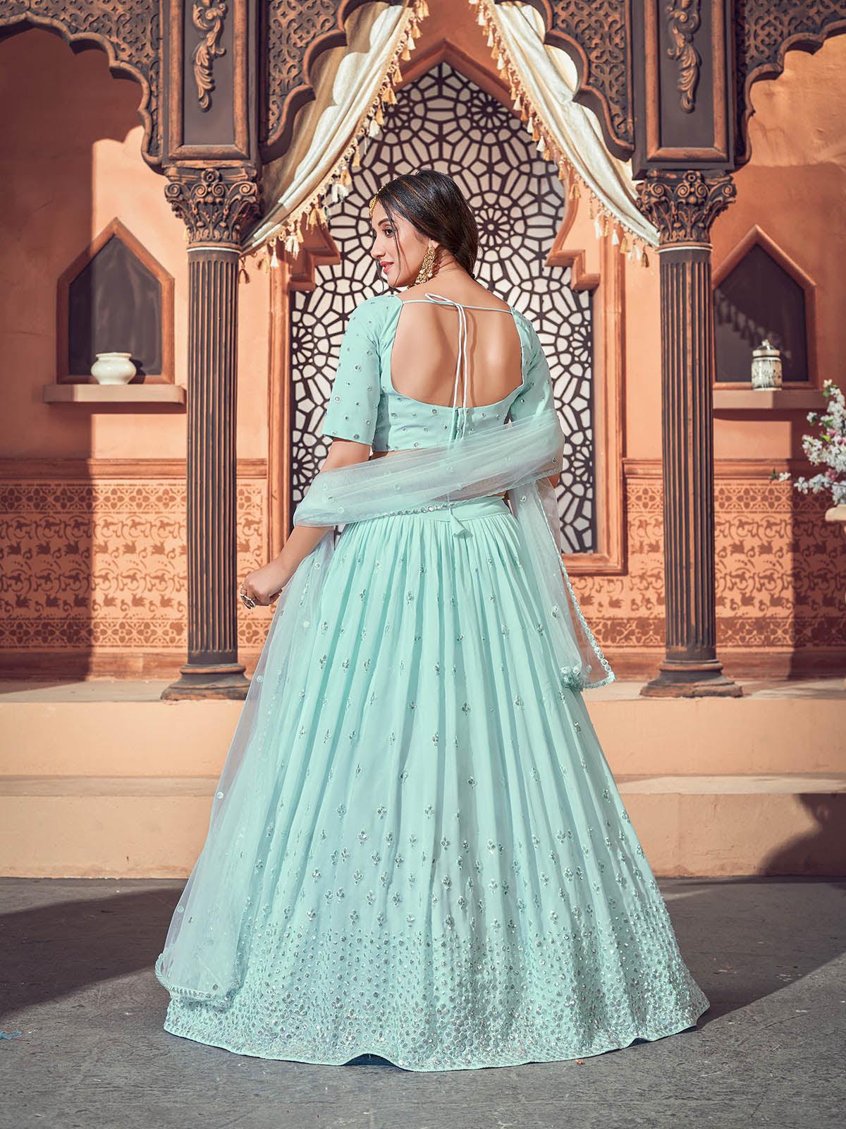 Impressive Sky Blue Georgette Lehenga Set - Rajwada