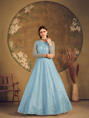 Impressive Sky Blue Net Anarkali - Rajwada