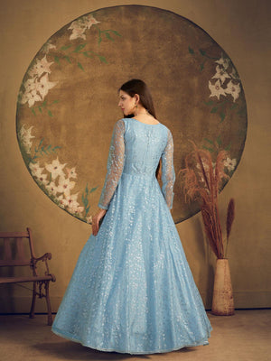 Impressive Sky Blue Net Anarkali - Rajwada