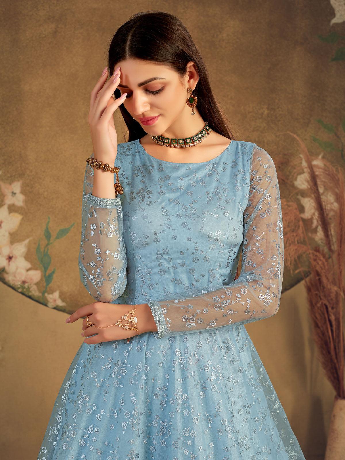 Impressive Sky Blue Net Anarkali - Rajwada
