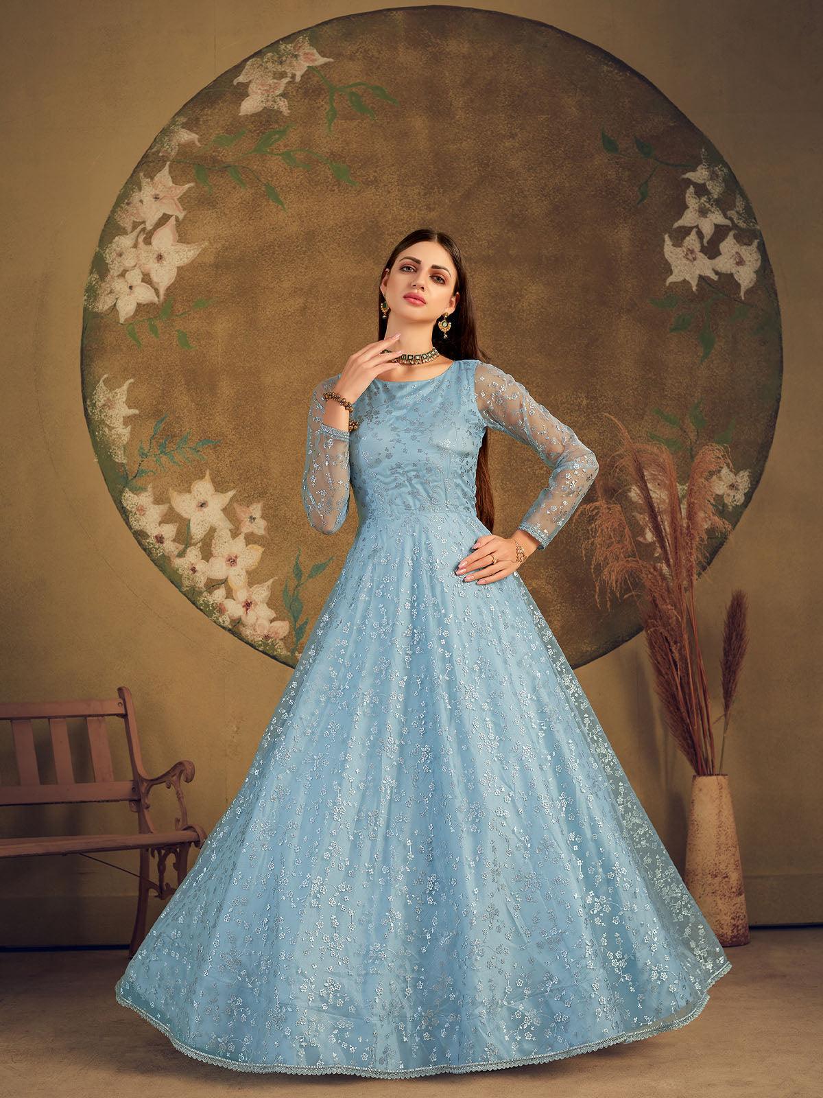 Impressive Sky Blue Net Anarkali - Rajwada