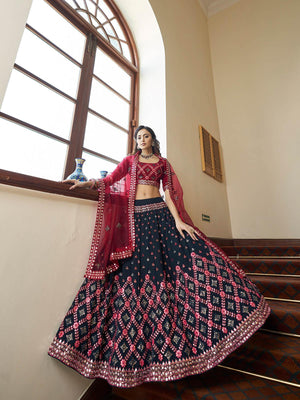 Impressive Teal Blue Georgette Lehenga Set - Rajwada