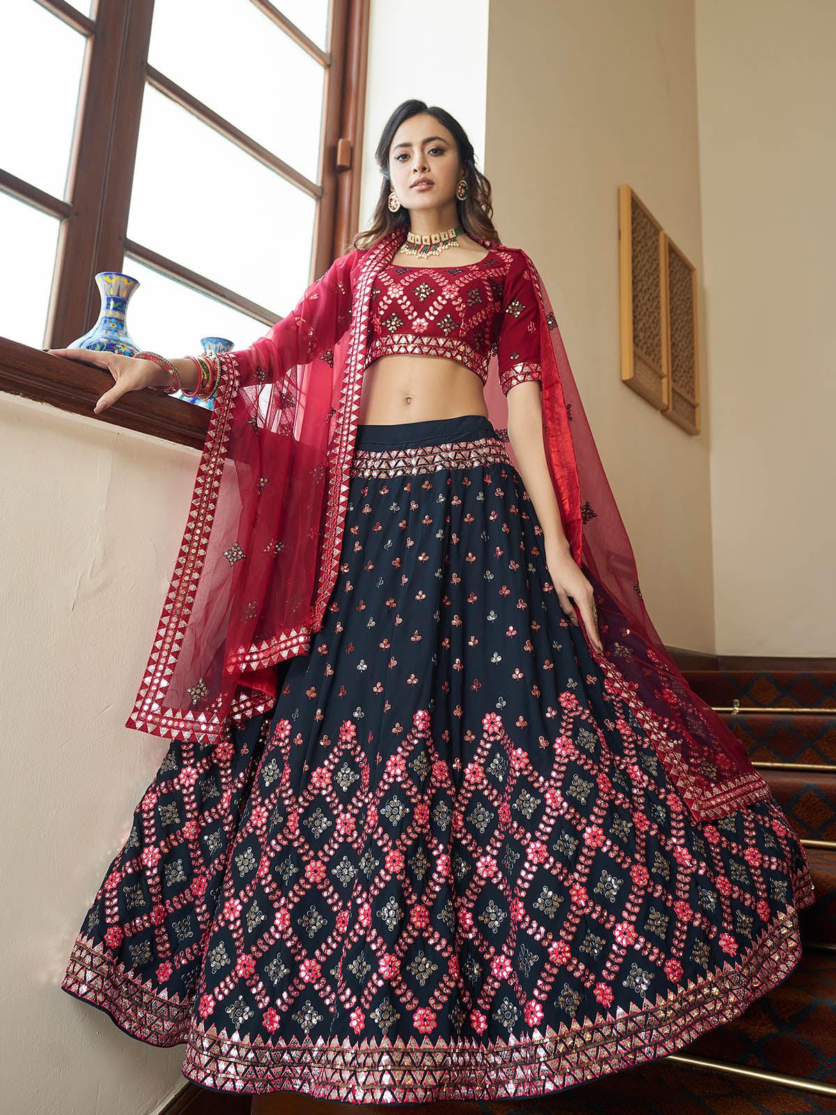 Impressive Teal Blue Georgette Lehenga Set - Rajwada