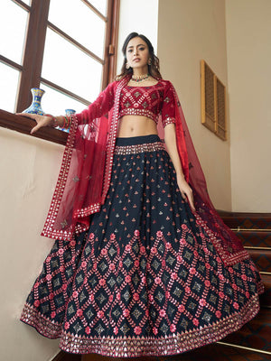 Impressive Teal Blue Georgette Lehenga Set - Rajwada