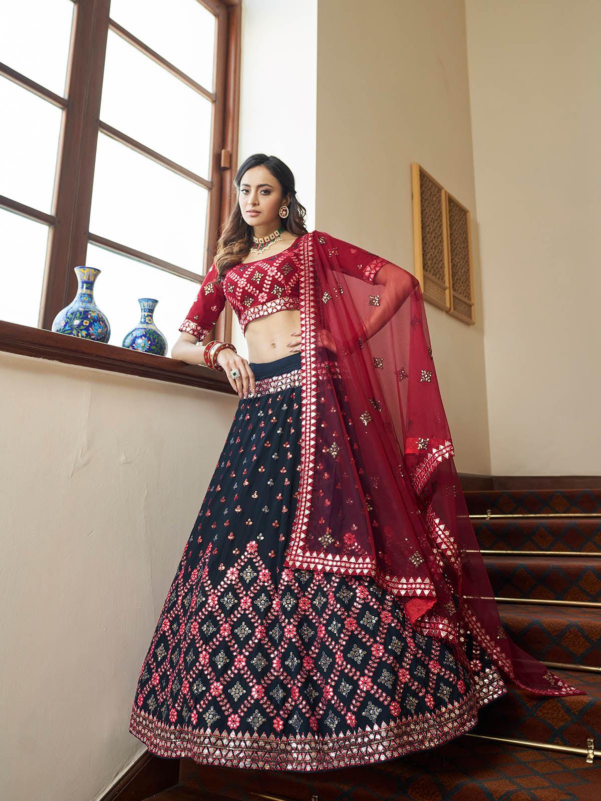 Impressive Teal Blue Georgette Lehenga Set - Rajwada