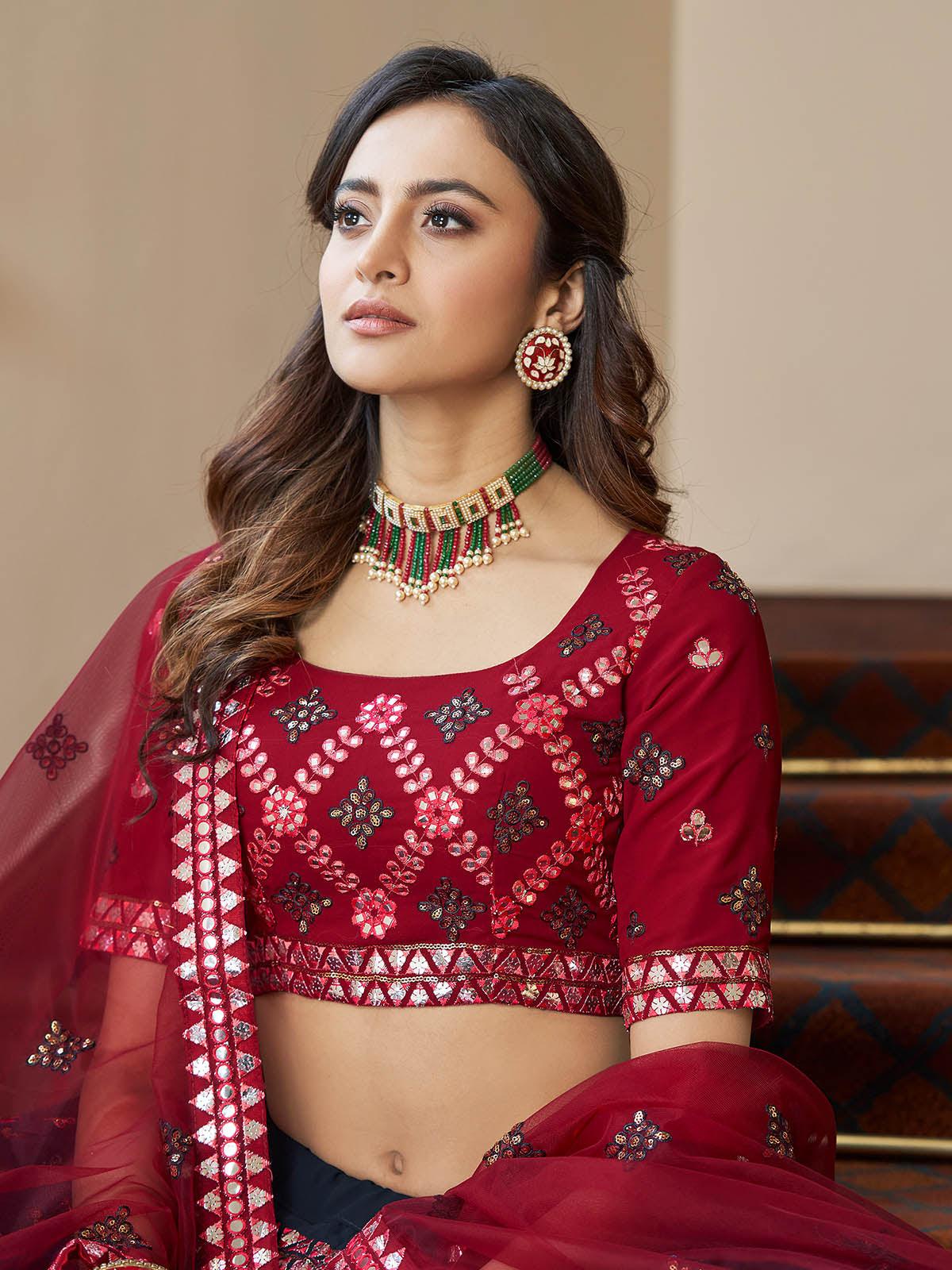 Impressive Teal Blue Georgette Lehenga Set - Rajwada