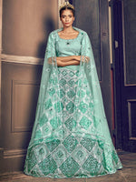 Impressive Turquoise Blue Net Sequins Lehenga Set - Rajwada