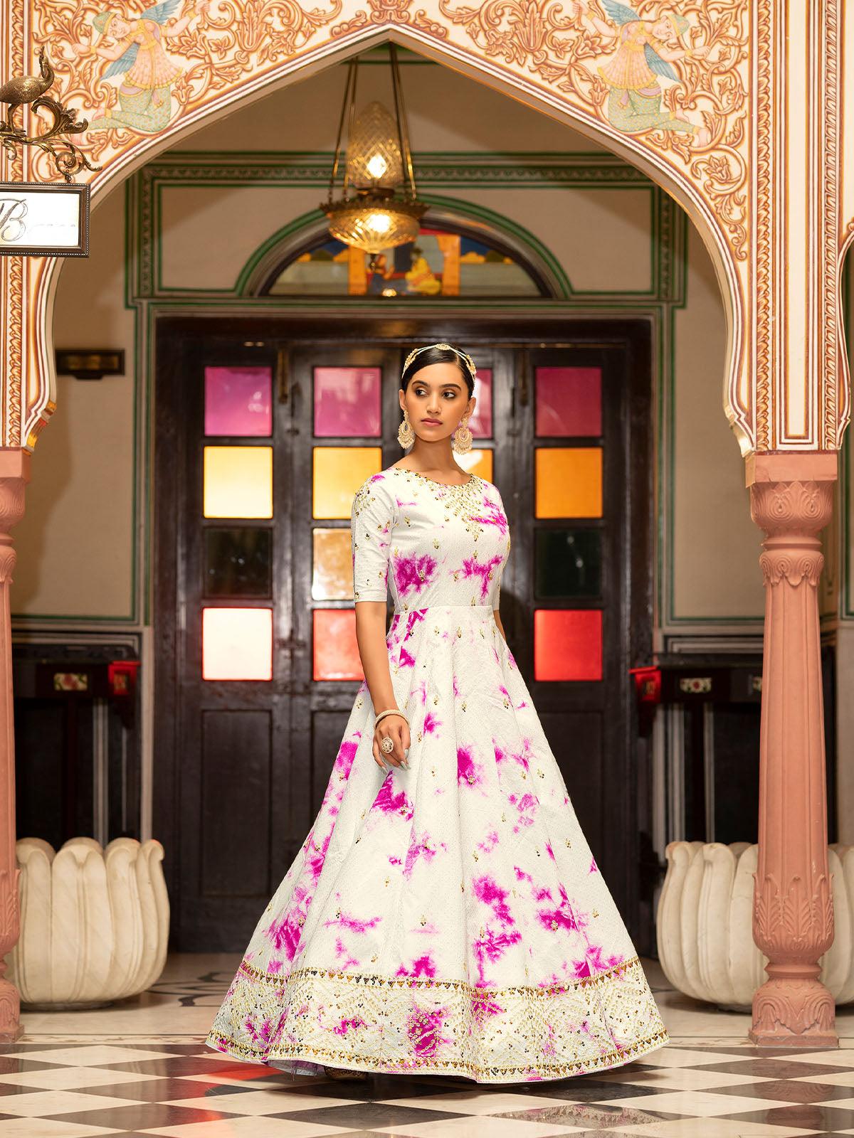 Impressive White Cotton Anarkali - Rajwada