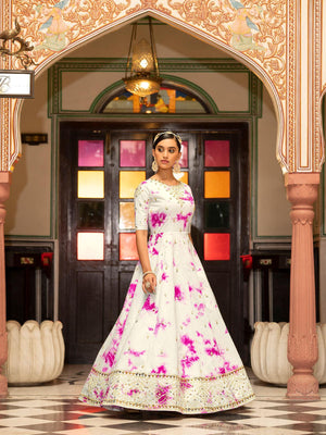Impressive White Cotton Anarkali - Rajwada