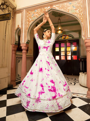 Impressive White Cotton Anarkali - Rajwada