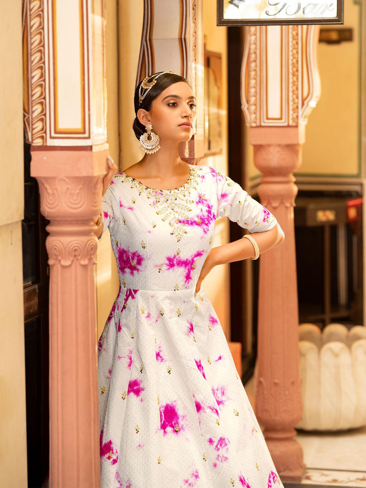 Impressive White Cotton Anarkali - Rajwada