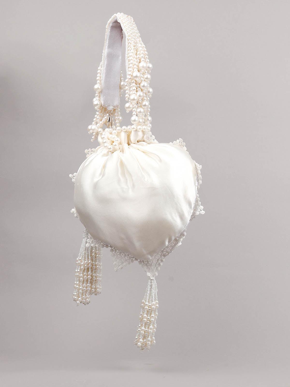 IMPRESSIVE WHITE EMBELLISHED POTLI BAG - Rajwada